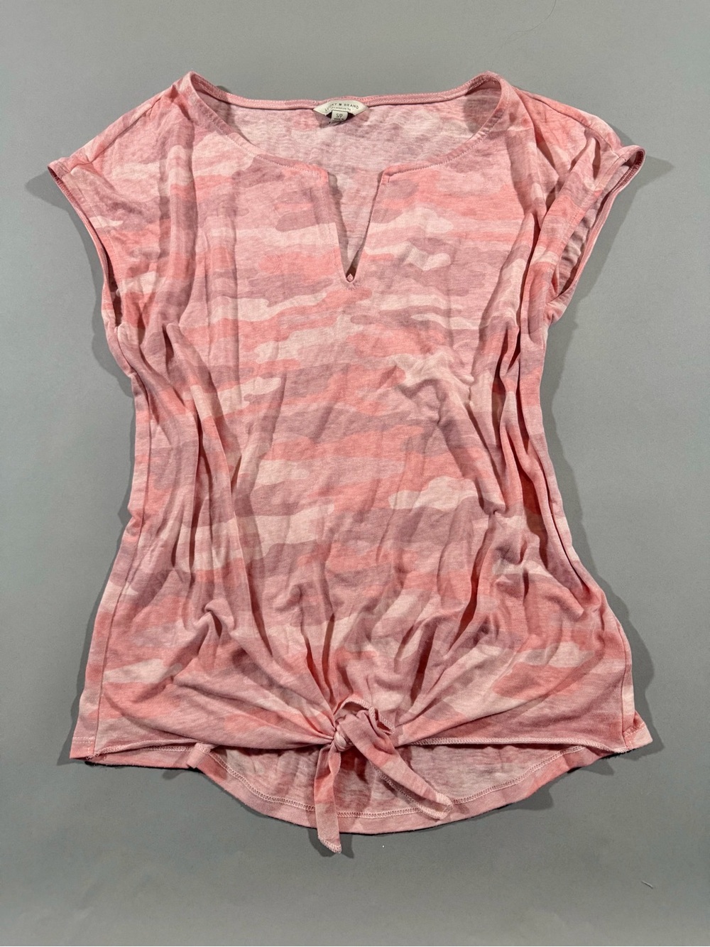 Lucky Brand Pink Camo Burnout Sleeveless Tee with Tie